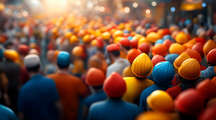 Vibrant crowd adorned in colorful headgear, showcasing a cultural celebration filled with energy and excitement.