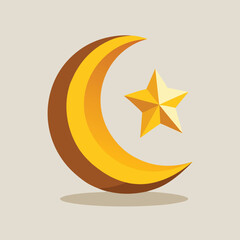 Ramadan moon 3d, white clean background. vector illustration of a yellow star