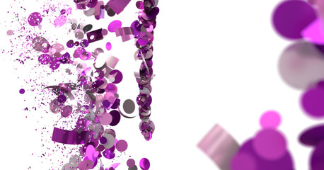 Abstract festive backdrop with purple and pink confetti. Ideal for party invitations, celebrations, and events.