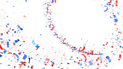 Confetti - A blue glitter confetti border with red and blue Confetti on white