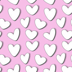 White hearts  on pink background seamless pattern. Vector design.
