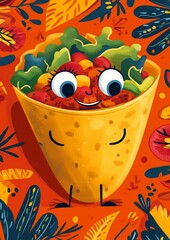 Taco cartoon style illustration. Taco mascot