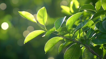 Obraz premium Close Up Of Lush Green Leaves Illuminated By Sunlight