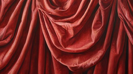 Obraz premium Close-up of rich red fabric drapes with deep folds and textures.