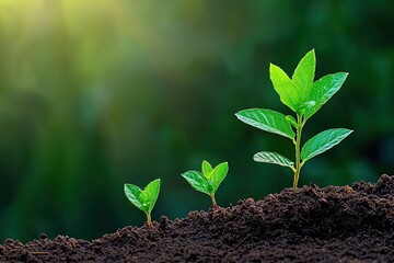 Fototapeta premium Seedling growth. Young plants sprouting. Ai Generative