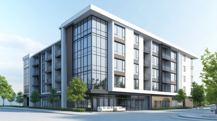 Modern Apartment Building Architectural Design Rendering