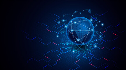 Global connection network background. World map. High-speed internet technology concept or fast wireless data transmission. modern internet network connection technology background	
