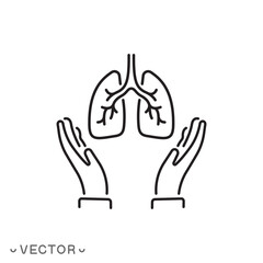 Obraz premium lung care icon, save human lung, respiratory health, care thin line symbol concept isolated on white background, editable stroke eps 10 vector illustration