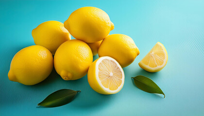 yellow lemons on a pastel light blue heritage