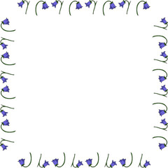 Square frame with bell flowers on white background.eps