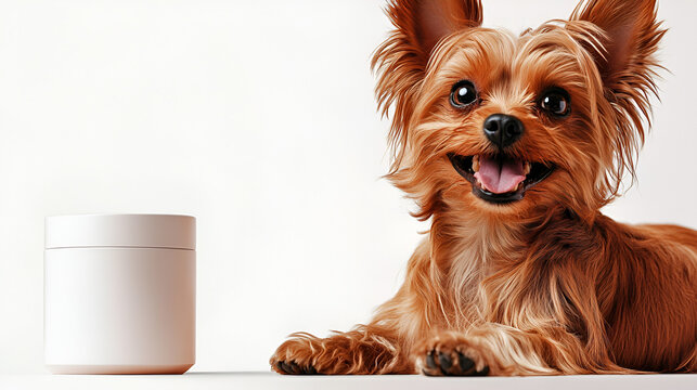 Yorkshire Terrier with Happy Expression: A Yorkshire Terrier dog sits with its tongue out and a big smile, looking directly at the camera with a joyful expression.