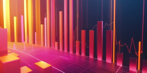 Fototapeta premium A 3D visualization of financial data trends with bar charts and arrows.