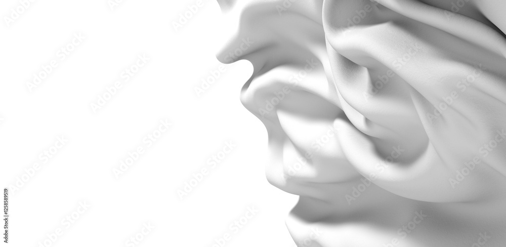 Poster A close-up of a white fabric drape. The fabric is smooth and flowing, creating a sense of movement and elegance. The image is abstract and minimal, with a focus on the texture and form of the fabric.