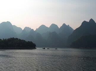 Halong Bay, Halong Bay in Vietnam, boats on the sea