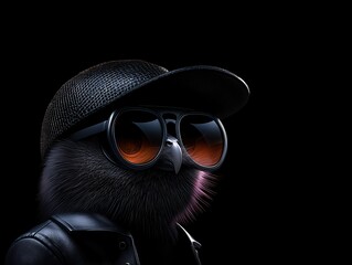 Stylish bird wearing glasses and a cap, exuding urban fashion and individuality.