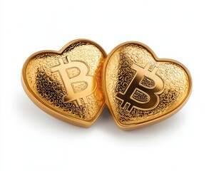 Stylish golden hearts with Bitcoin symbols, representing love for cryptocurrency.