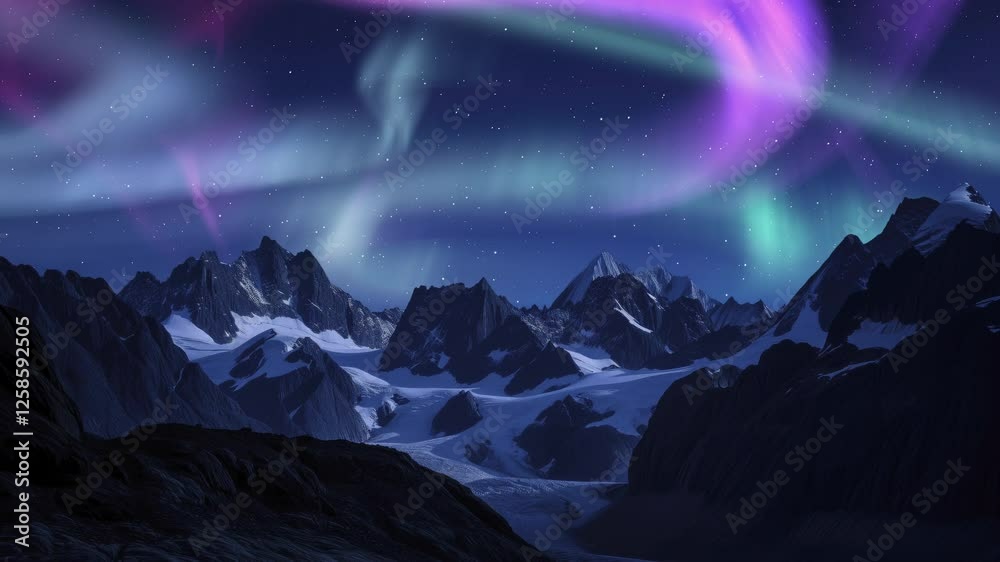 Wall mural alaska aurora and mountain peaks with glaciers loop generative ai
