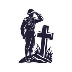Fallen Soldier Salute Silhouette Illustration. American Independence or Memorial day Vector background.