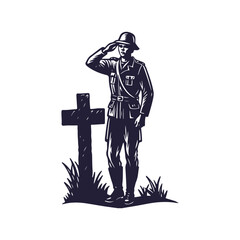 Fallen Soldier Salute Silhouette Illustration. American Independence or Memorial day Vector background.