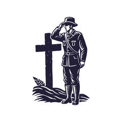 Fallen Soldier Salute Silhouette Illustration. American Independence or Memorial day Vector background.