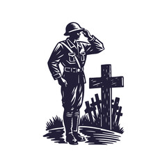 Fallen Soldier Salute Silhouette Illustration. American Independence or Memorial day Vector background.