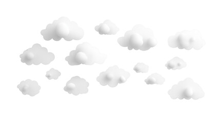 White 3d clouds floating on transparent background