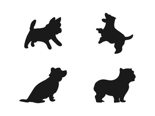 West Highland Terrier silhouette icon set. Black silhouette of dog West Highland White Terrier. Silhouette of a dog. Vector illustration. West Highland White Terrier on a white background.