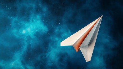 Paper Airplane Soaring Through a Starry Cosmic Background