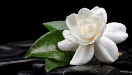 white gardenia flower on black historical past