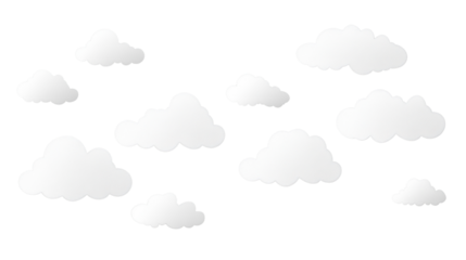 White paper clouds floating on transparent background