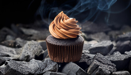 birthday cupcake on a charcoal historical past