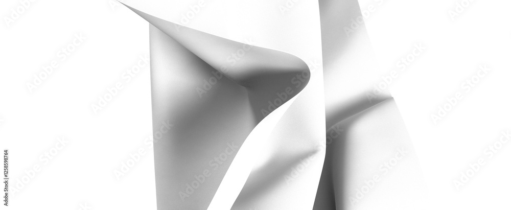 Poster A white fabric drapes gracefully, creating a smooth and abstract texture. The folds and waves of the material are highlighted by soft shadows, creating a sense of movement and depth.