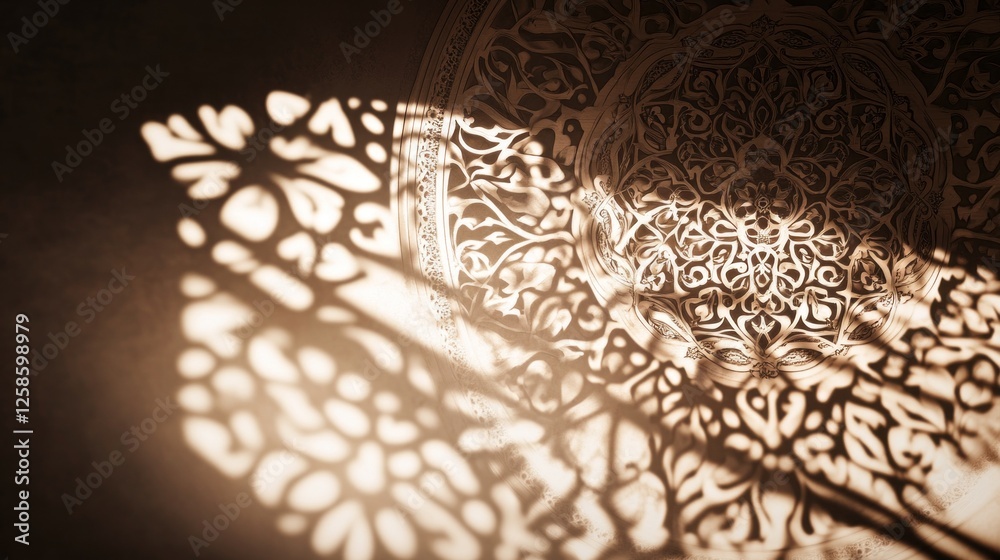 Poster delicate arabesque shadows dance gracefully across a softly illuminated surface, intertwining intric
