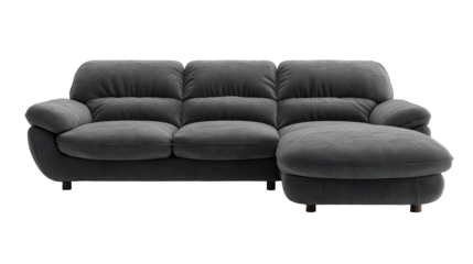 A modern gray sectional sofa providing comfort and style for any living space. transparent background
