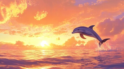 Dolphin's Sunset Leap: A Serene Ocean Paradise