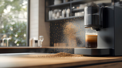 Coffee Machine Brewing Fresh Coffee in Modern Kitchen Setting