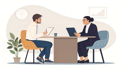 an illustration of a business meeting or job interview setting