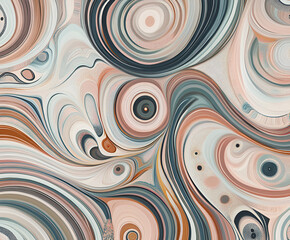 Fototapeta premium Abstract Swirl: Earthy Tones: A captivating abstract artwork featuring swirling patterns in muted earthy tones of beige, blush pink, teal, and charcoal gray.
