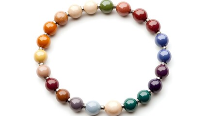 Obraz premium Colorful Beaded Bracelet in Circle Shape on White Background