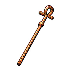 Detailed close-up of a shepherd's crook staff, showcasing a subtly carved cross detail near the crook.  High-resolution image.