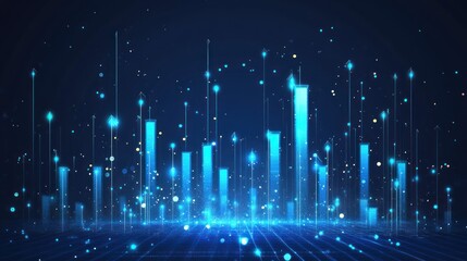 A vibrant visualization of data with glowing, blue bars against a dark background, ideal for technology and data analysis themes.