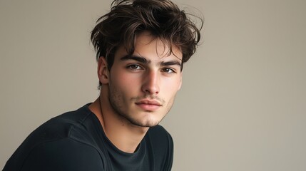 Fototapeta premium Portrait of a Handsome Young Man with Dark Hair