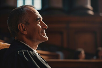 Fototapeta premium Generative AI representation of a judge presiding in a courtroom during a legal trial