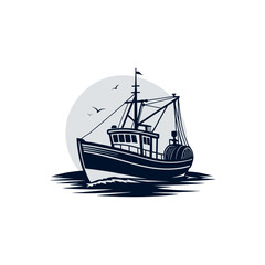boat silhouette logo vector line art logo design