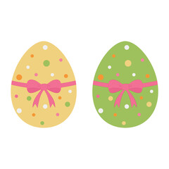 Two cute Easter eggs tied with a pink ribbon and bow. Isolated vector illustration.