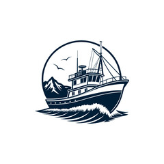 boat silhouette logo vector line art logo design
