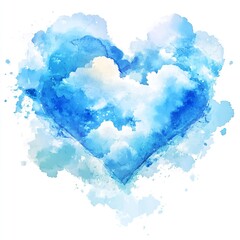 Obraz premium Abstract Watercolor Heart Blue Sky Clouds Romantic Design Artistic Painting Illustration Lovely Heavenly Peaceful Serene Tranquil Tender Feeling Love 