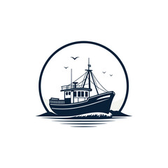 boat silhouette logo vector line art logo design