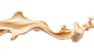 Beige liquid splash, flowing, white background, beverage advertising