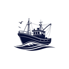 boat silhouette logo vector line art logo design